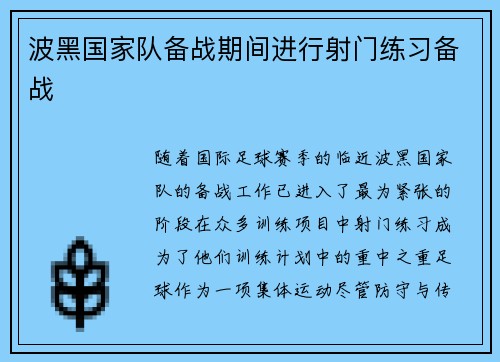 波黑国家队备战期间进行射门练习备战